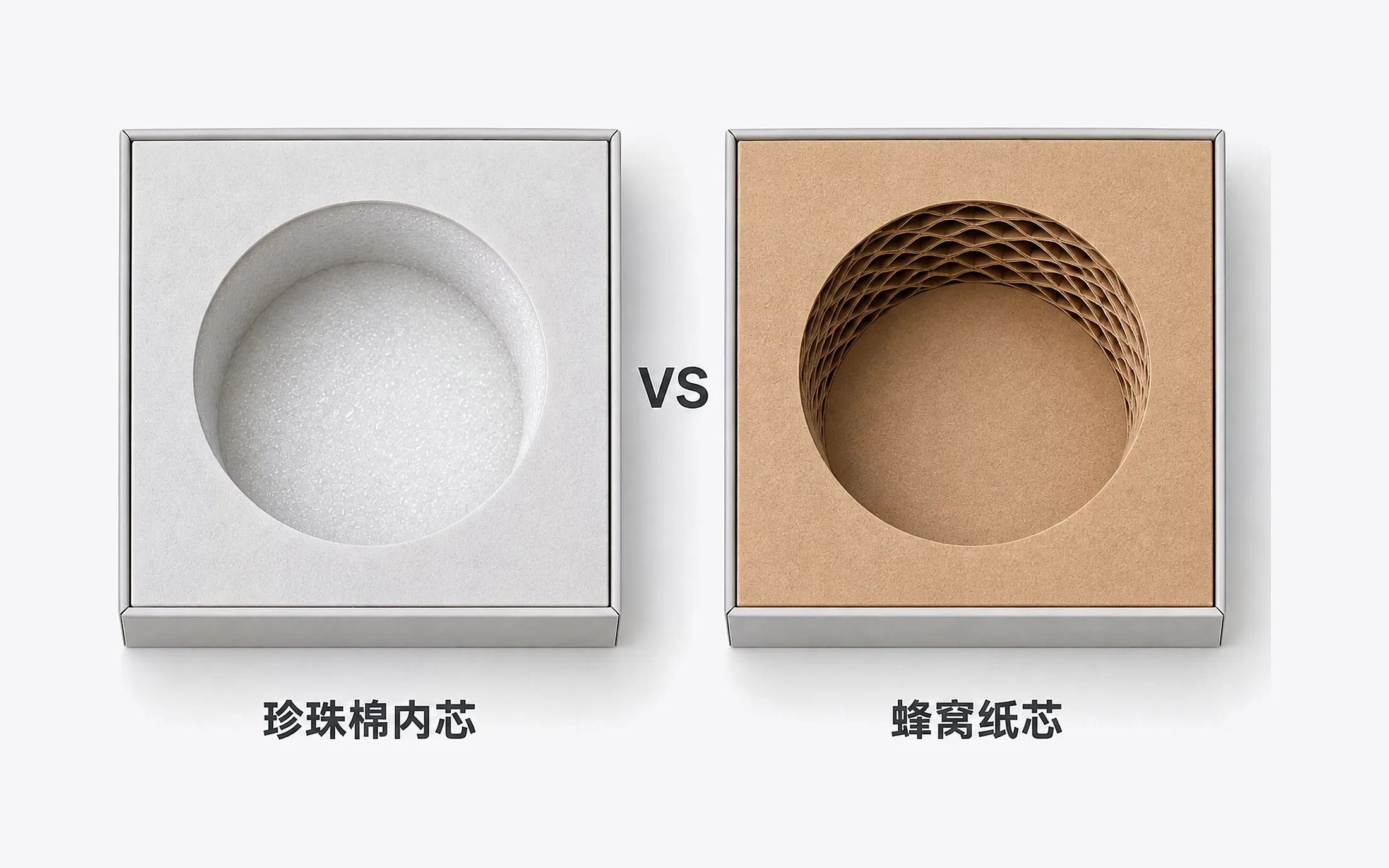 蜂窝一体盒：珍珠棉内芯与蜂窝纸芯对比