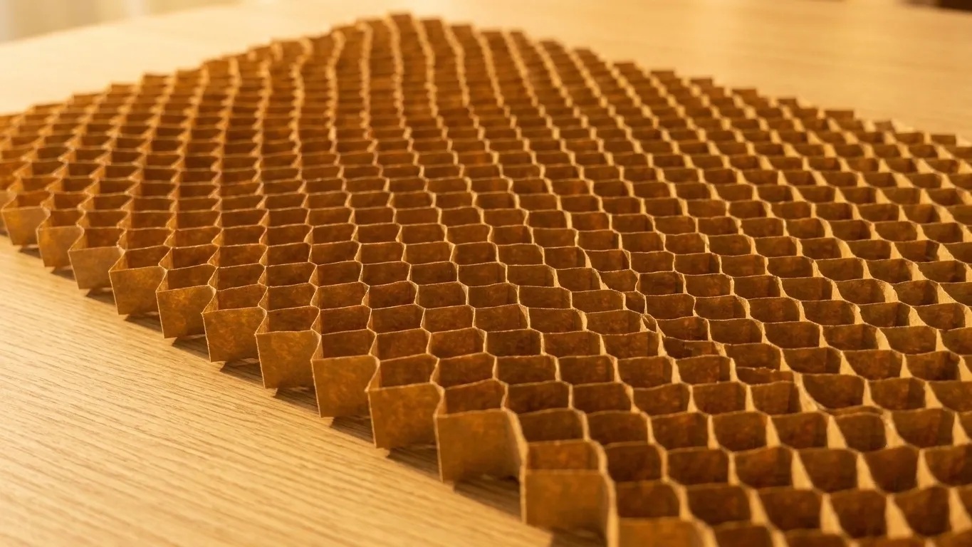 3D立体蜂窝纸拉伸成型后的立体蜂窝结构特写实拍